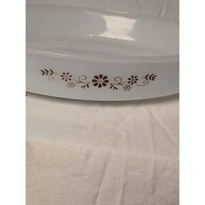 Vintage Dynaware Pyr-O-Rey Milk Glass Oval Baking Dish Brown Floral Pattern